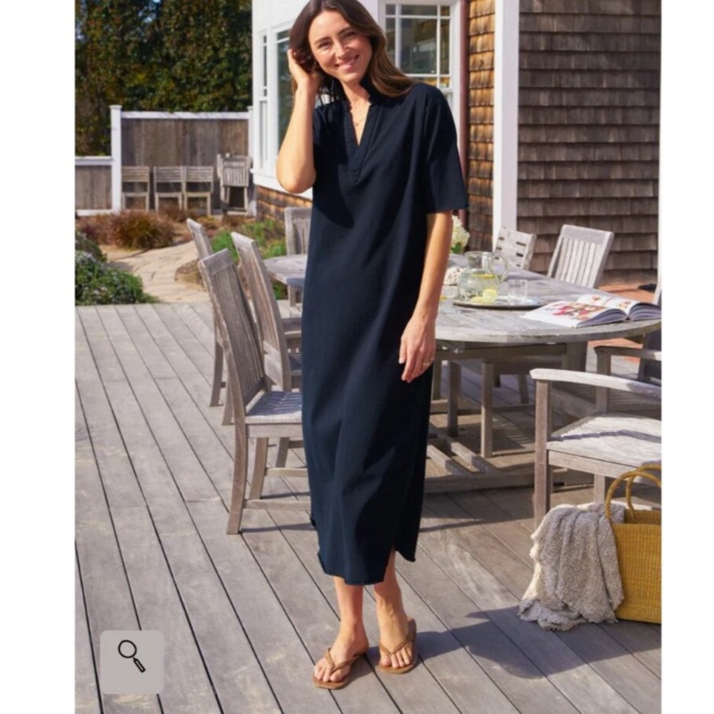 Frank & Eileen Emma Hand-Cut Raw Hem Popover Henley Maxi Dress Navy Size XS